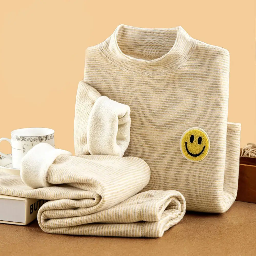 保温 ボア裏起毛 子供 セット 秋冬 厚手 ヒートテック ベビー 幼児 男の子 女の子 2点セット ID3978 イエロー / 90cm