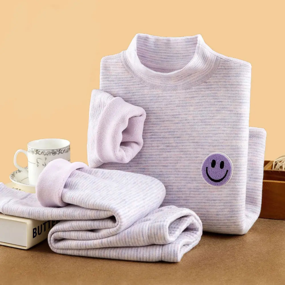 保温 ボア裏起毛 子供 セット 秋冬 厚手 ヒートテック ベビー 幼児 男の子 女の子 2点セット ID3978 パープル / 90cm