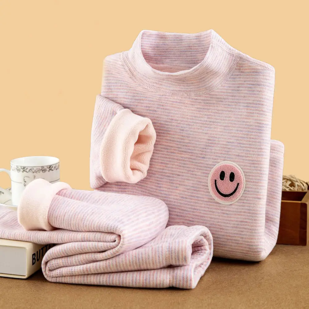 保温 ボア裏起毛 子供 セット 秋冬 厚手 ヒートテック ベビー 幼児 男の子 女の子 2点セット ID3978 ピンク / 90cm