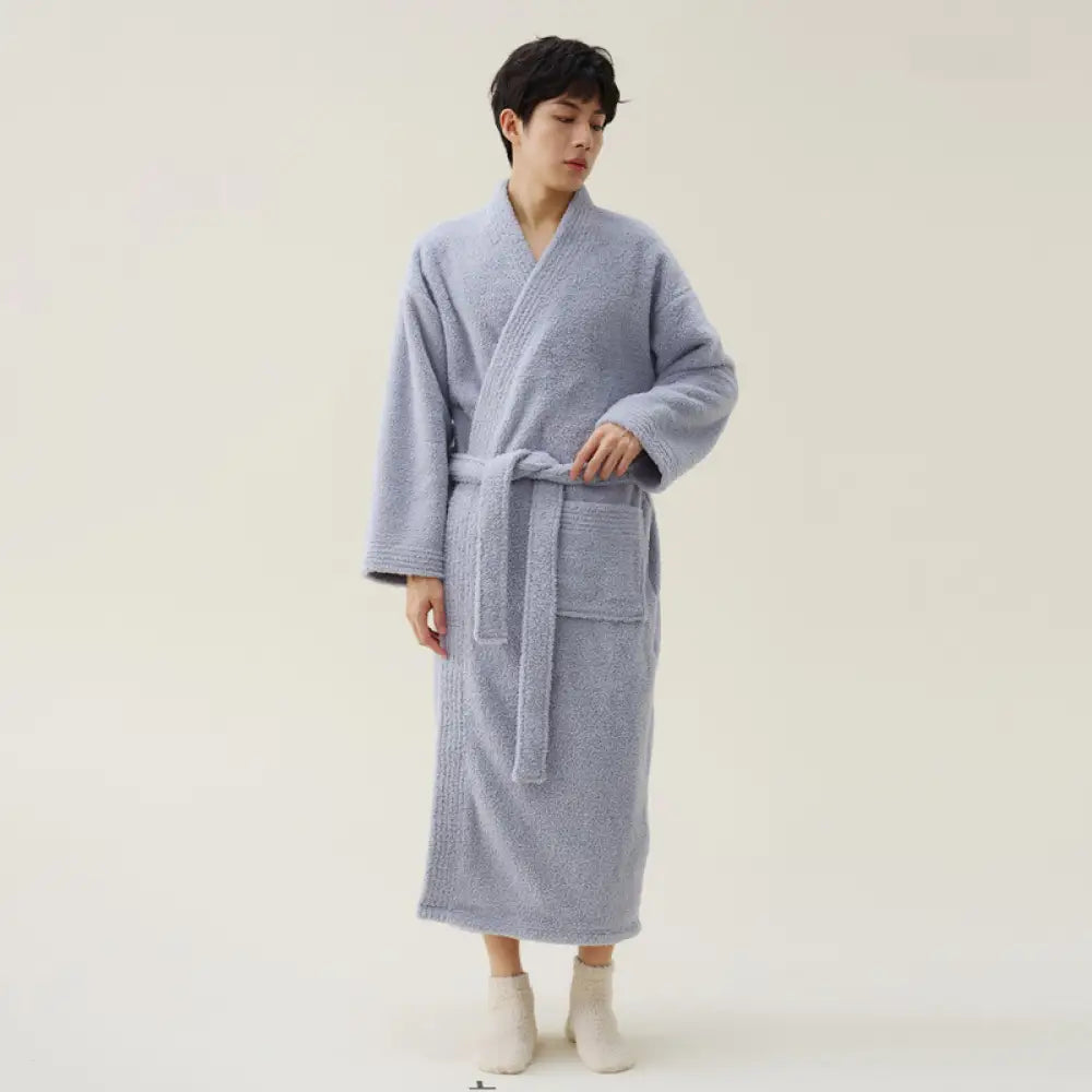 バスローブ メンズ レディース カップル ペア 秋冬おしゃれ 部屋着 厚手 吸水 速乾 男女兼用 ペア ルームウェア 秋物 ガウン ナイトウェア 冬服 ウン パジャマ+ズボン 軽量 長袖 お風呂上り ID2327 グレー(メンズ) / M