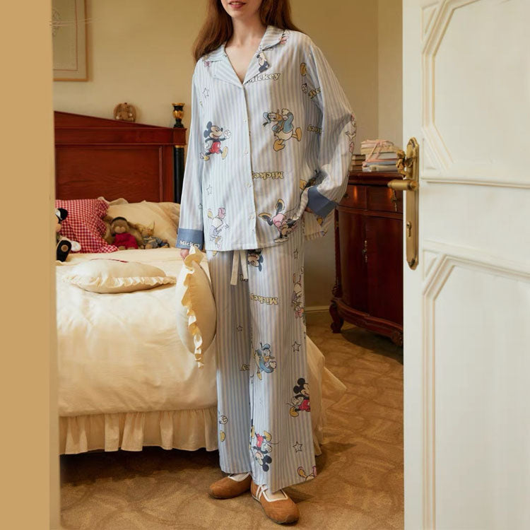 水色 ストライプ パジャマ レディース 長袖 かわいい 清新 爽やか ひんやり さらさら 肌触り お出かけにも カジュアル ルームウェア 部屋着 セットアップ 春夏 秋 おしゃれ リラックス プレゼント ID4253