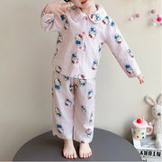 ハローキティ パジャマ 女の子 春 ガーゼ ボーダー柄 ストライプ かわいい キャラクター 長袖 前開き カーディガンタイプ 子供 キッズ ルームウェア 部屋着 セットアップ おしゃれ 着回し 便利 入園準備 ギフト ID4240