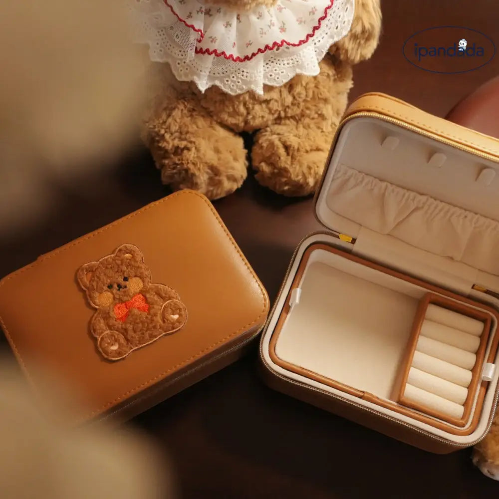 ID1199 ベア デザイン ジュエリー収納ボックス 女性用 リング ネックレス ピアス収納 かわいい プレミアム 多機能 コンパクト おしゃれ リボンくまちゃん 2段ジュエリーボックス（15×10.5×7cm） インテリア雑貨＞収納雑貨
