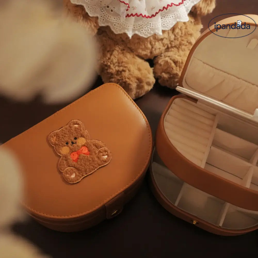 ID1199 ベア デザイン ジュエリー収納ボックス 女性用 リング ネックレス ピアス収納 かわいい プレミアム 多機能 コンパクト おしゃれ リボンくまちゃん 3段ジュエリーボックス（17×12×8cm） インテリア雑貨＞収納雑貨