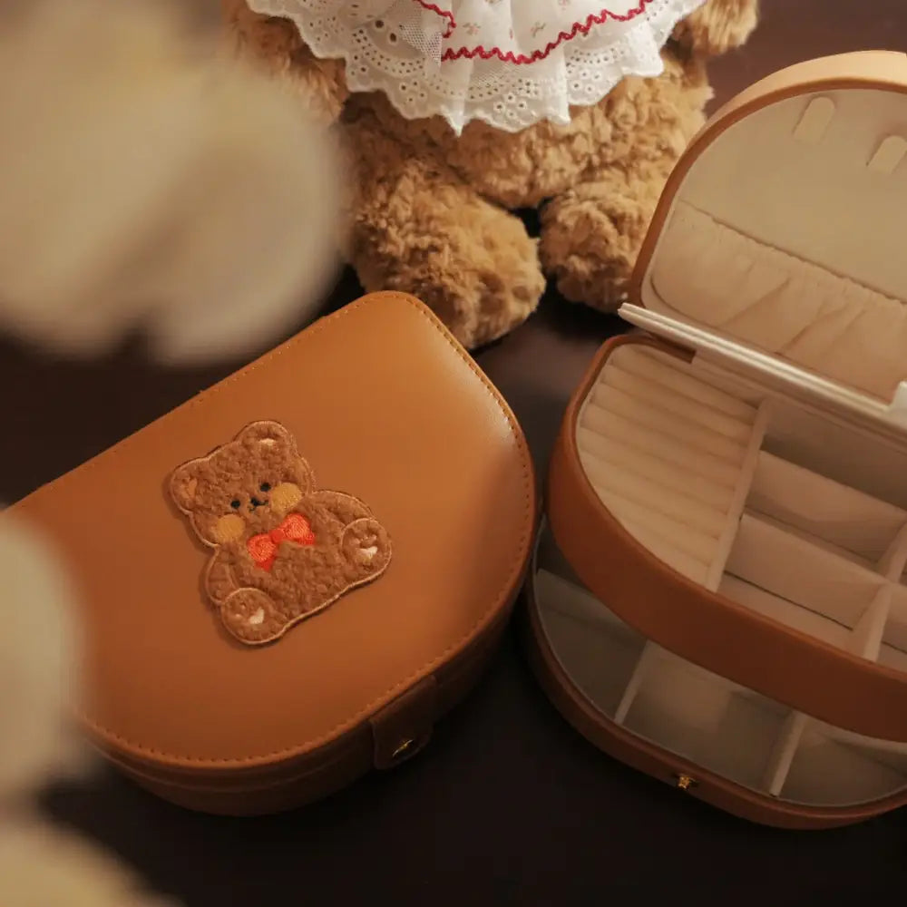 ID1199 ベア デザイン ジュエリー収納ボックス 女性用 リング ネックレス ピアス収納 かわいい プレミアム 多機能 コンパクト おしゃれ リボンくまちゃん 3段ジュエリーボックス（17×12×8cm） インテリア雑貨＞収納雑貨