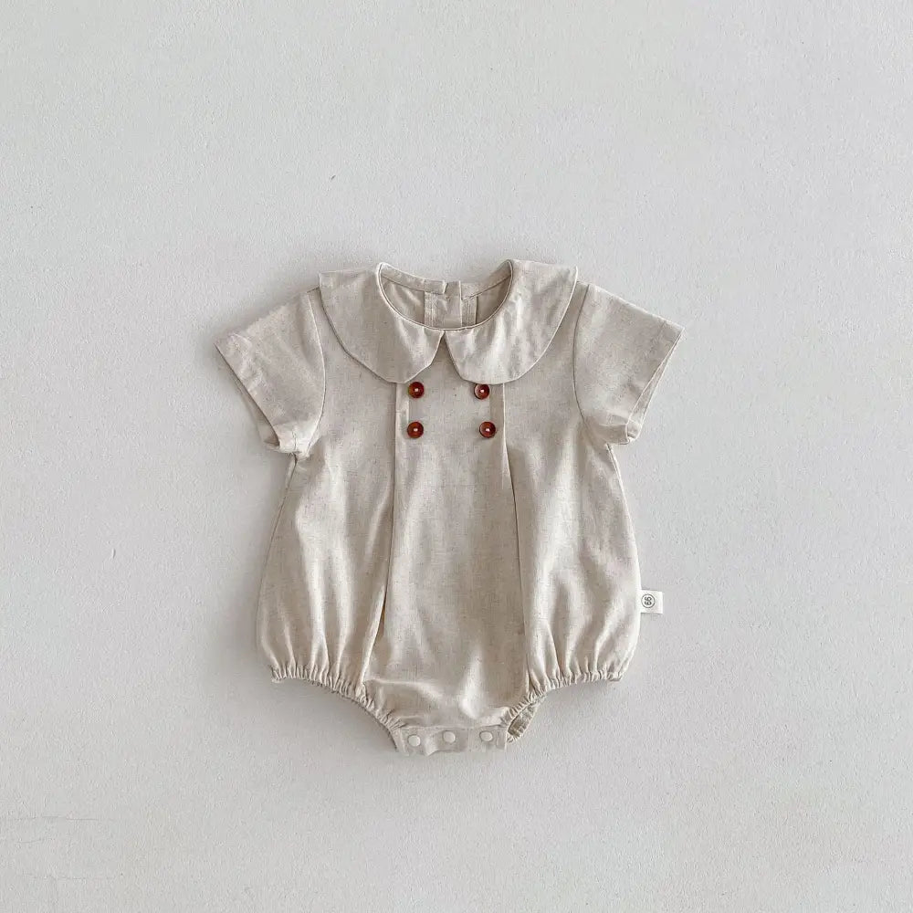 ID1747 ベビー服 ロンパース 半袖 女の子 男の子 ベビー 夏 夏服 子ども 子供 新生児 赤ちゃん 襟付き 丸襟 ダブルボタン おしゃれ かわいい シンプル 無地 ストライプ 出産祝い 韓国 韓国ベビー服 綿 コットン