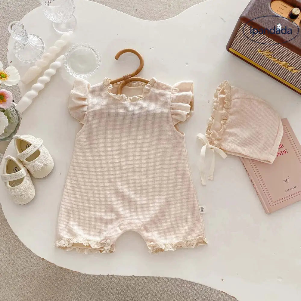 ID1748 ベビー服 ロンパース カバーオール ボンネット ノースリーブ 女の子 ベビー 夏 夏服 ボンネット付き 子ども 子供 新生児 赤ちゃん 無地 シンプル おしゃれ かわいい ワッフル 出産祝い 韓国 韓国ベビー服 綿 コットン 60 70 80