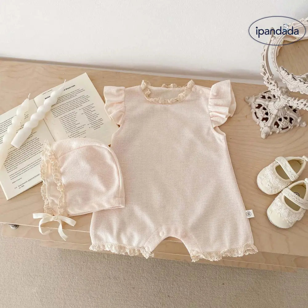 ID1748 ベビー服 ロンパース カバーオール ボンネット ノースリーブ 女の子 ベビー 夏 夏服 ボンネット付き 子ども 子供 新生児 赤ちゃん 無地 シンプル おしゃれ かわいい ワッフル 出産祝い 韓国 韓国ベビー服 綿 コットン 60 70 80
