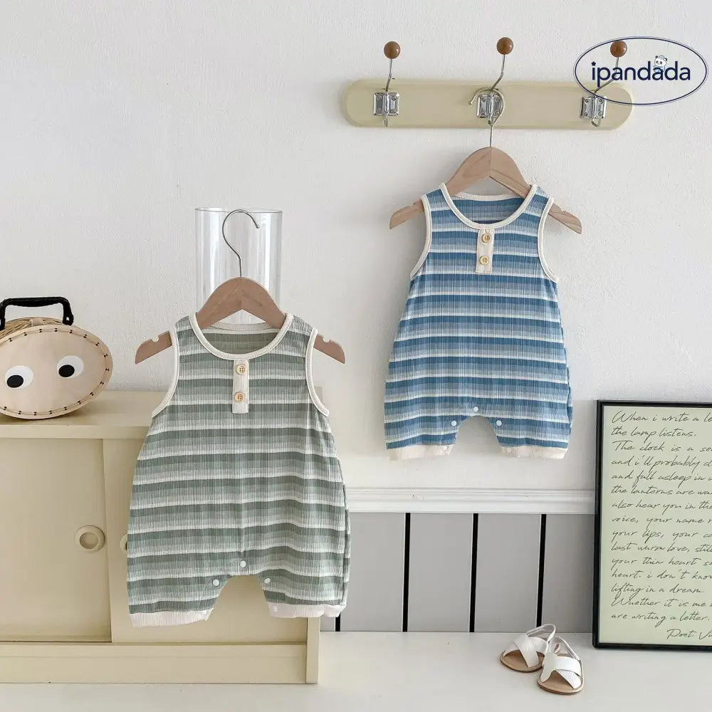 ID1749 ベビー服 ロンパース カバーオール ノースリーブ 男の子 女の子 ベビー 夏 夏服 子ども 子供 新生児 赤ちゃん ボーダー シンプル おしゃれ かわいい 出産祝い 韓国 韓国ベビー服 綿 コットン
