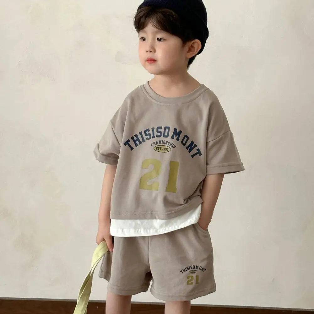 ID1744 ベビー服 子供服 セットアップ 上下セット 半袖 男の子 女の子 ベビー キッズ 夏 夏服 子ども 子供 おしゃれ かわいい セパレート 韓国 韓国ベビー服 綿 コットン 80 90 100 110 120 ライトグレー