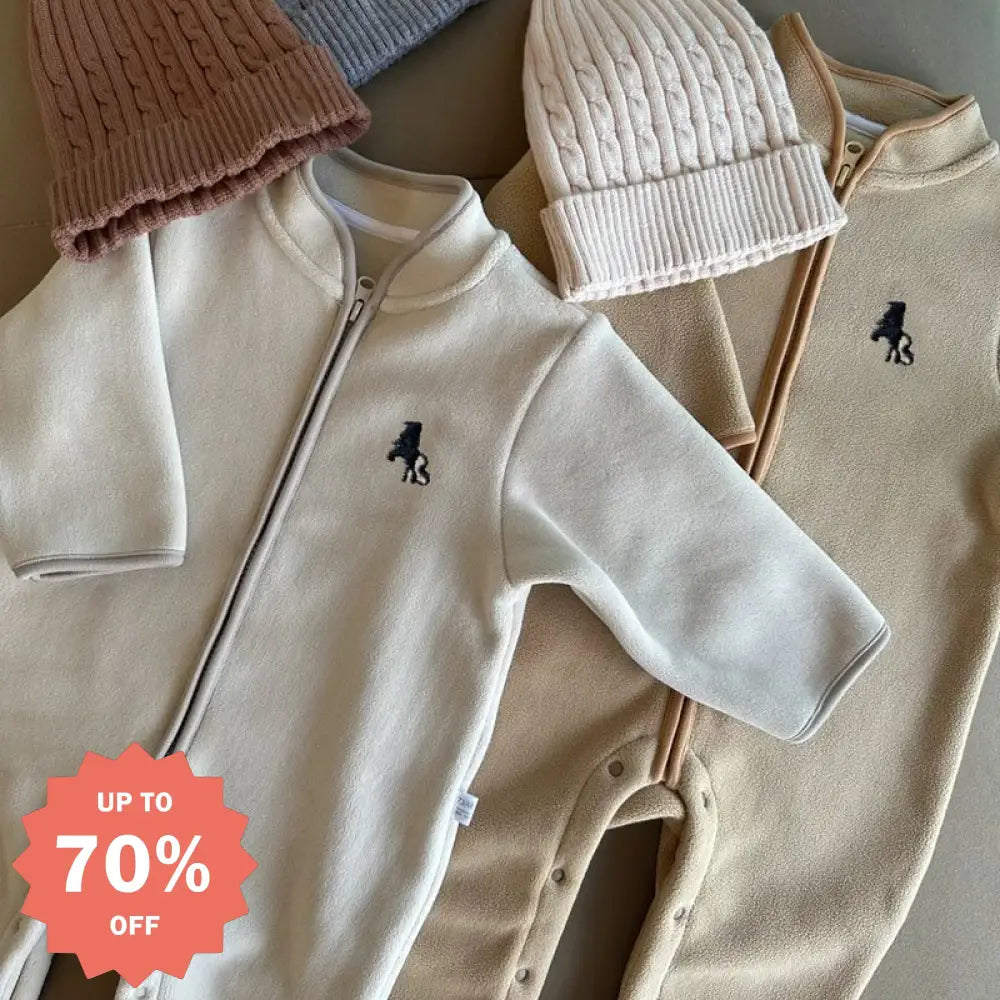 ベビー ロンパース 裏起毛 フリース 秋冬 あったか 前開き 新生児 赤ちゃん 冬用 プレゼント クリスマスプレゼント クリスマスギフト 人気 ギフト ID3610 ベージュ / 66 cm