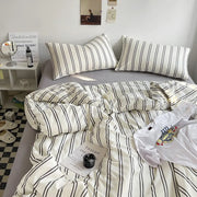 ID776 ベッドリネン 4点セット 肌に優しい 起毛加工 水玉模様 ストライプ デザイン 5色展開 高品質 インスタ風 春 夏 秋 シーズン ソフト ベッドカバー ホームウェア セット 洗濯可能 保温性 ベッドルーム インテリア