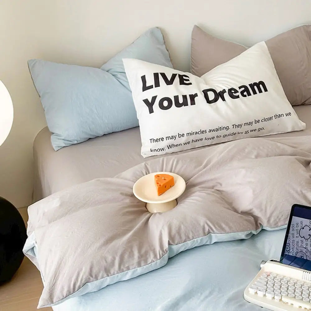 ID1090 ブルー + ピンク / 1.5m（掛けカバー180*220 + フラットシーツ230*250 + 枕カバー2個） 寝具＞寝具セット