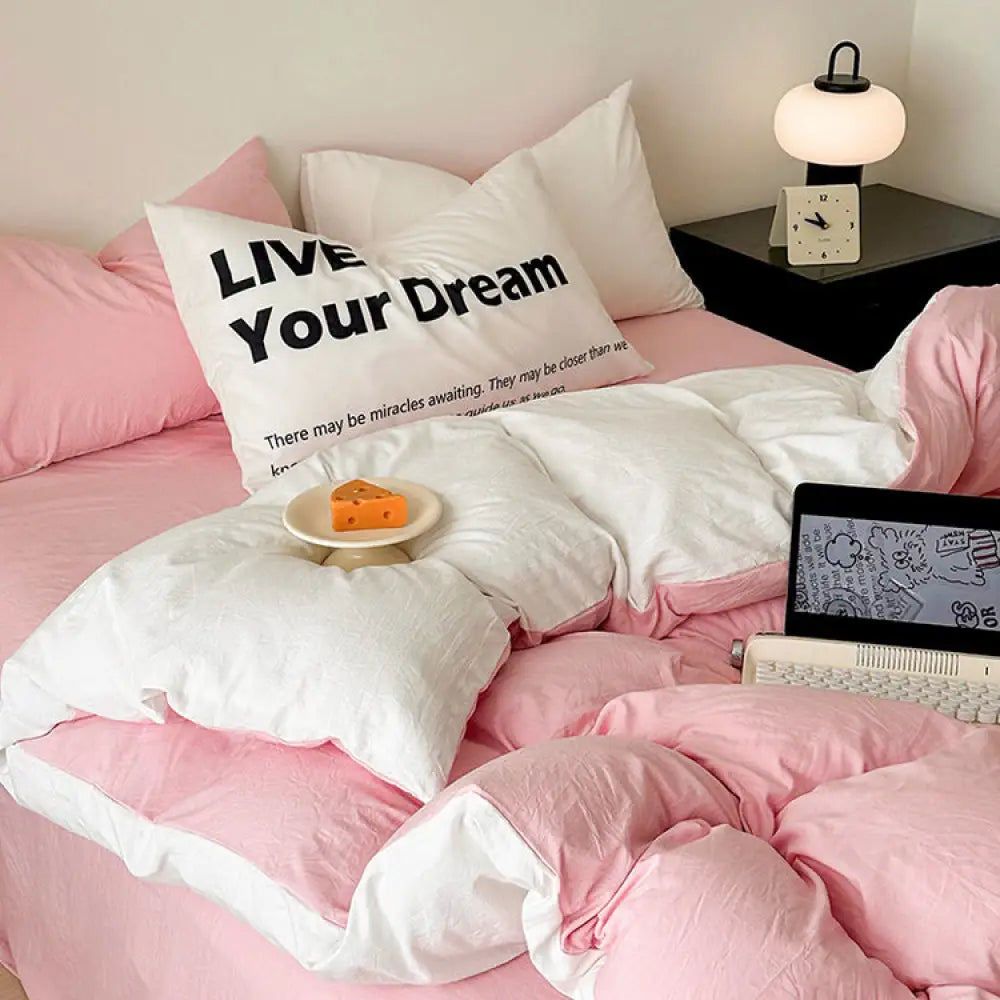 ID1090 ピンク / 1.5m（掛けカバー180*220 + フラットシーツ230*250 + 枕カバー2個） 寝具＞寝具セット