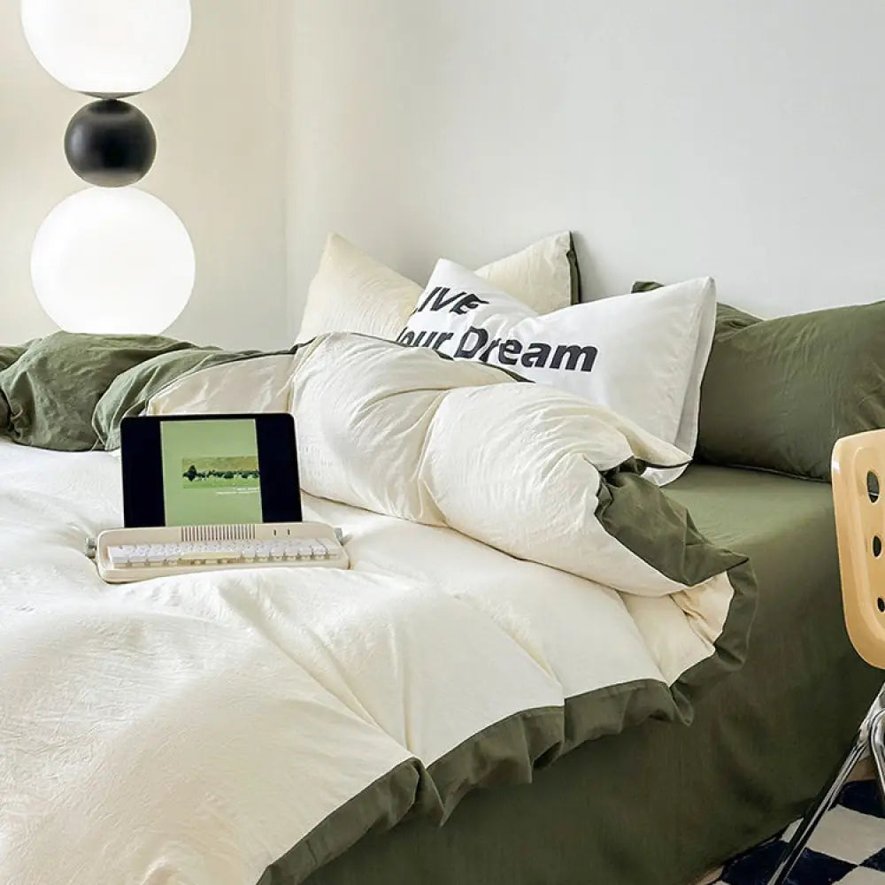 ID1090 グリーン / 1.5m（掛けカバー180*220 + フラットシーツ230*250 + 枕カバー2個） 寝具＞寝具セット