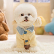 ベージュ 可愛い 小犬 パッチワーク ベースレイヤー セーター 襟付き 小型犬 猫 ペット 秋冬 厚手 保温 服 ID2514