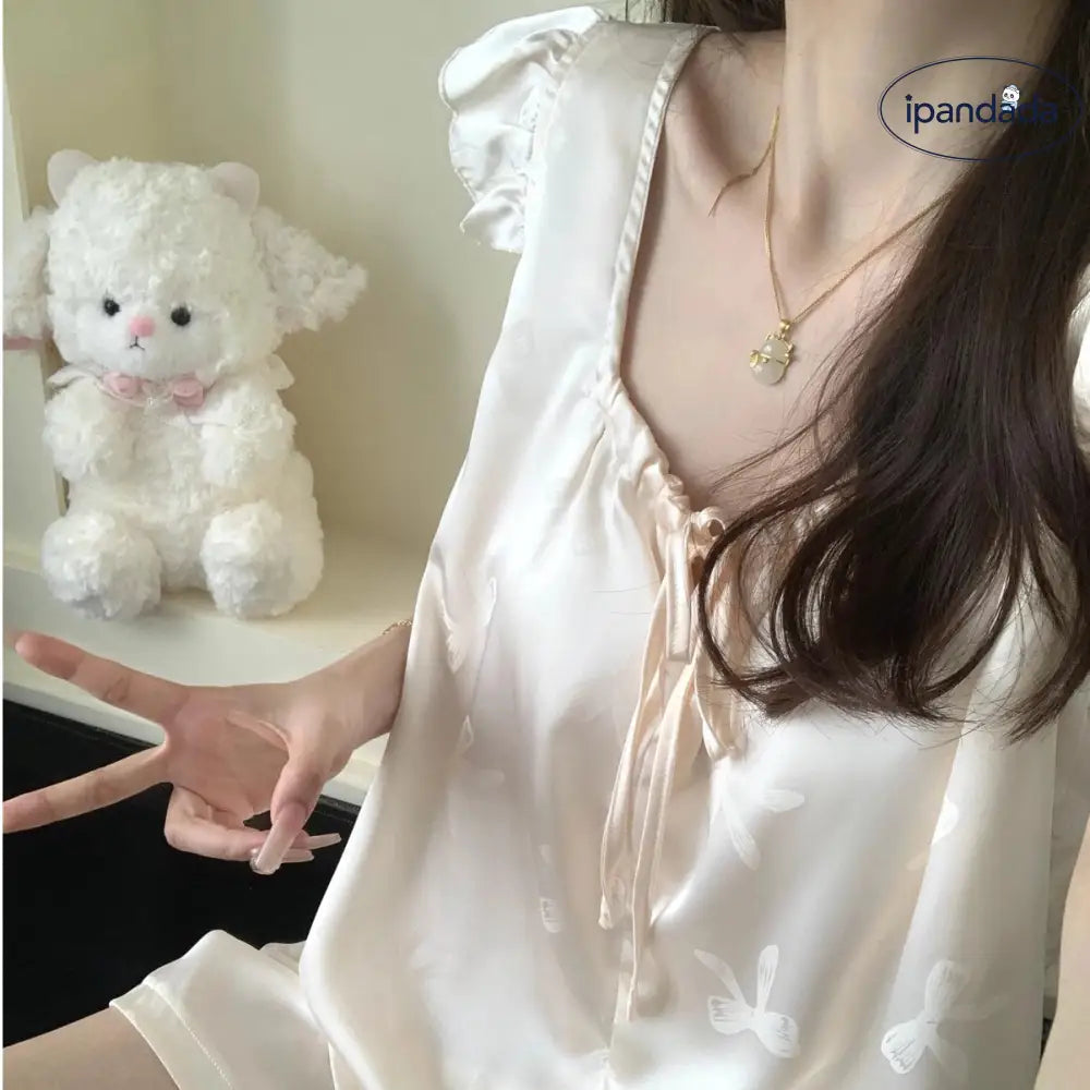 ID1542 冰絲パジャマ レディース 夏用 薄手 半袖 セットアップ インフルエンサー風 高級感のある ルームウェア 夏季 外出可能