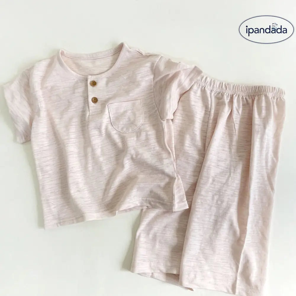 ID775 ボタン 半袖パジャマ 子供服 キッズ ルームウェア 寝巻 上下セット 女の子 男の子 韓国風 セットアップ 子供 上下セット おしゃれ 子供服 ピンク / 90cm ベビー＆キッズ＞キッズ