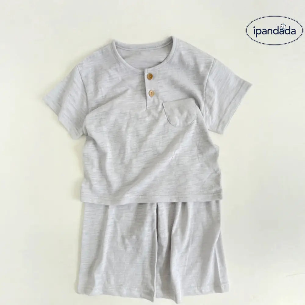 ID775 ボタン 半袖パジャマ 子供服 キッズ ルームウェア 寝巻 上下セット 女の子 男の子 韓国風 セットアップ 子供 上下セット おしゃれ 子供服 ライトブルー / 90cm ベビー＆キッズ＞キッズ