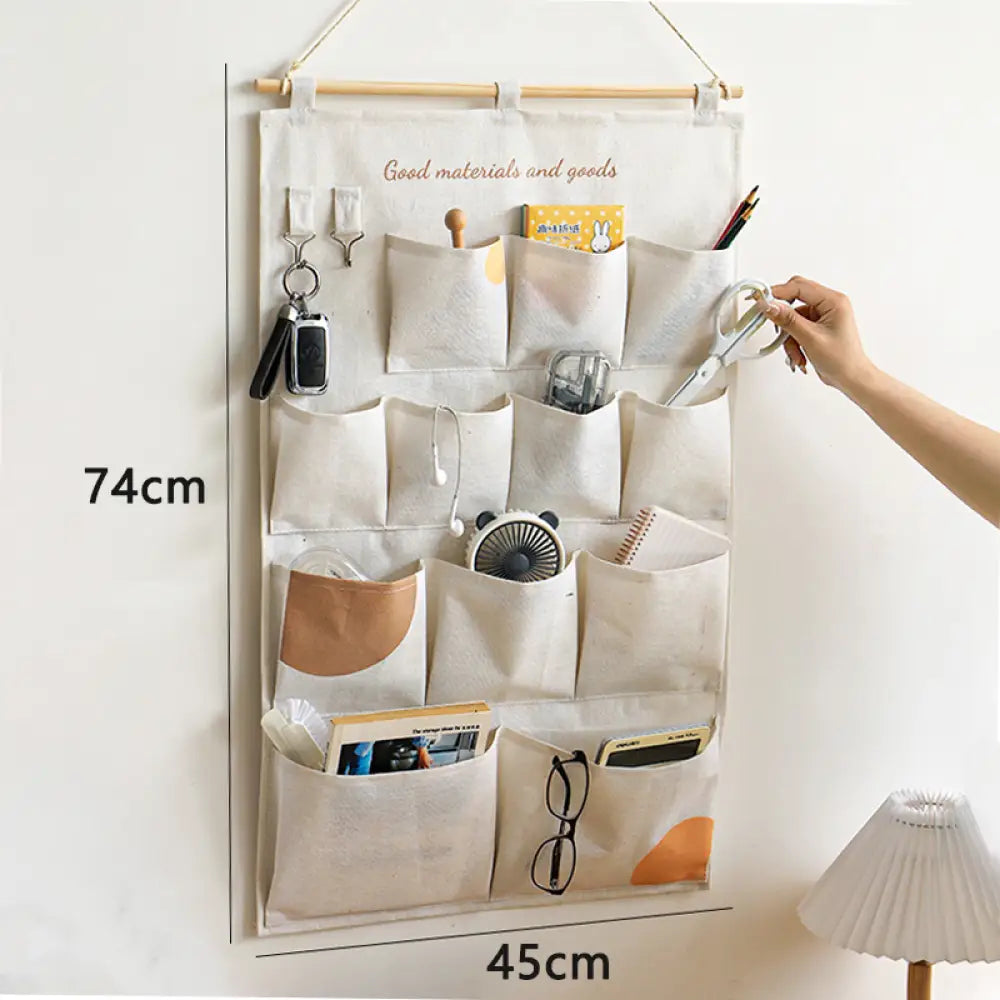 布製収納掛け袋 壁掛け式 ベッドサイド ドアの後ろ・宿舎用 壁掛け収納袋 携帯電話ポケット付き 家庭用 ID2137 カーキ / L インテリア雑貨>収納雑貨