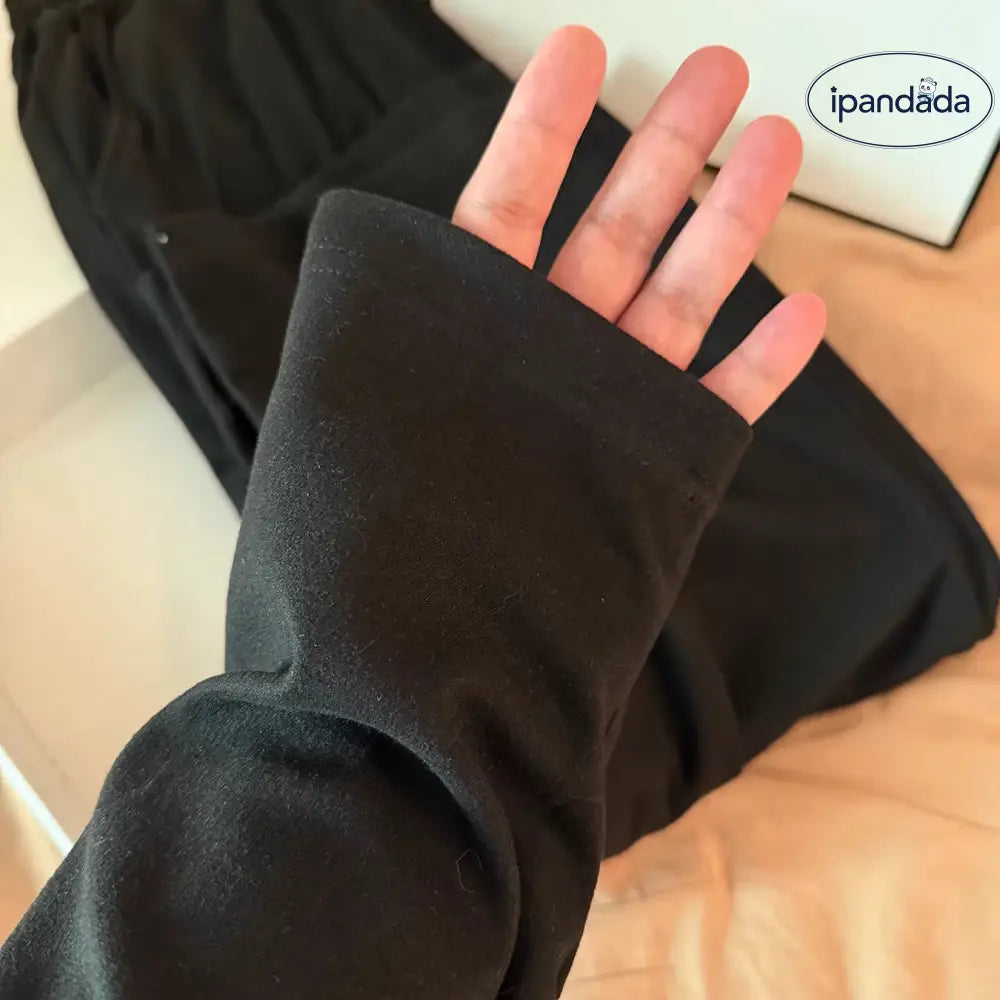 ブラック キティ パジャマ セット 秋冬 ルームウェア ゆったり 保温 かわいい 部屋着 2点セット ID3997