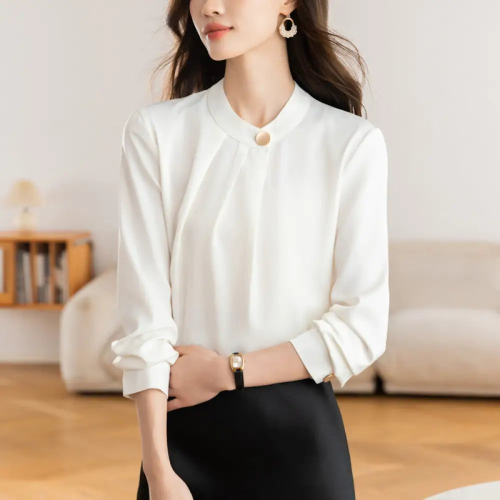 ブラウス レディース 長袖 春 新作 プルオーバー シャツ 通勤 入学式 シンプル カジュアル 若見え 上品 おしゃれ 快適 着心地 素材 シルエット 大人 女性 洗練 デイリー オフィス ID4117 ホワイト / S 外出着＞トップス