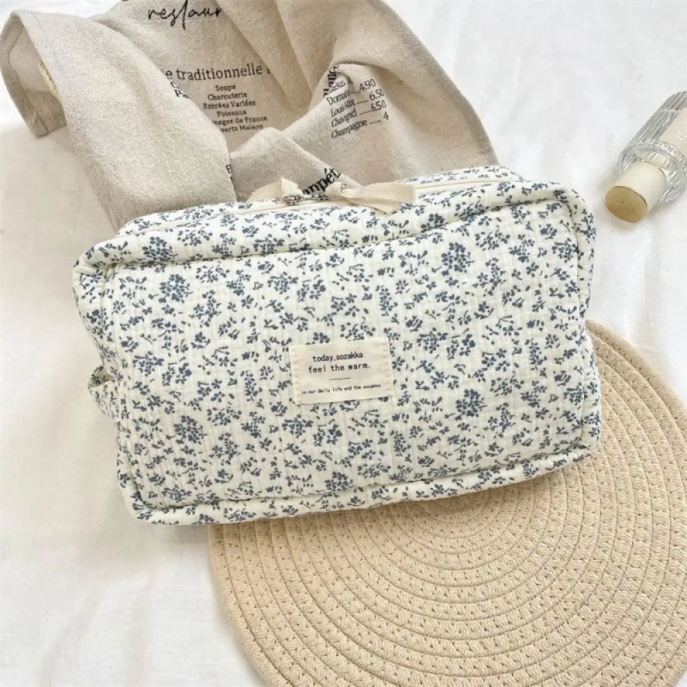 ブルーの海棠の花 化粧ポーチ 大容量 収納バッグ 外出用 旅行バッグ ハンドバッグ 洗面用具ポーチ ID2078 タイプ② / 25*12*11cm インテリア雑貨>ファッション雑貨