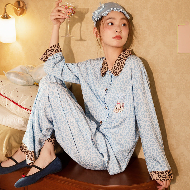 【ギフト】マリーちゃん ヒョウ柄  快適 パジャマ レディース 肌触り かわいい カジュアル 春秋 長袖 テンセル素材 かわいい 部屋着 ルームウェア セット カジュアル おしゃれ ID4234