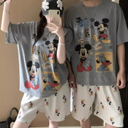 カップル パジャマ レディース 夏 半袖 綿 セット かわいい カートゥーン ミッキー メンズ プルオーバー ルームウェア 肌にやさしい 快適 ゆったり ID4717