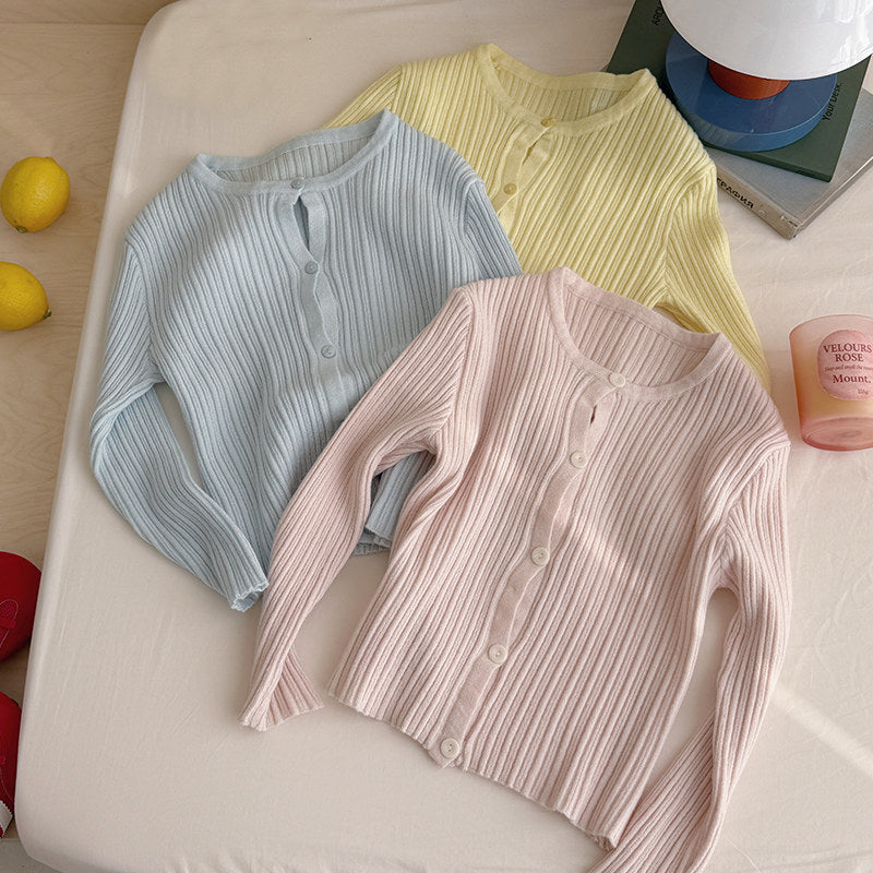 春新作 女の子 子供 カーディガン 卒園式・入園入学式に使える！やわらか 肌触り ニット 韓国風 デザイン かわいい 春色 キッズ アウター 普段着にも◎ ID4225