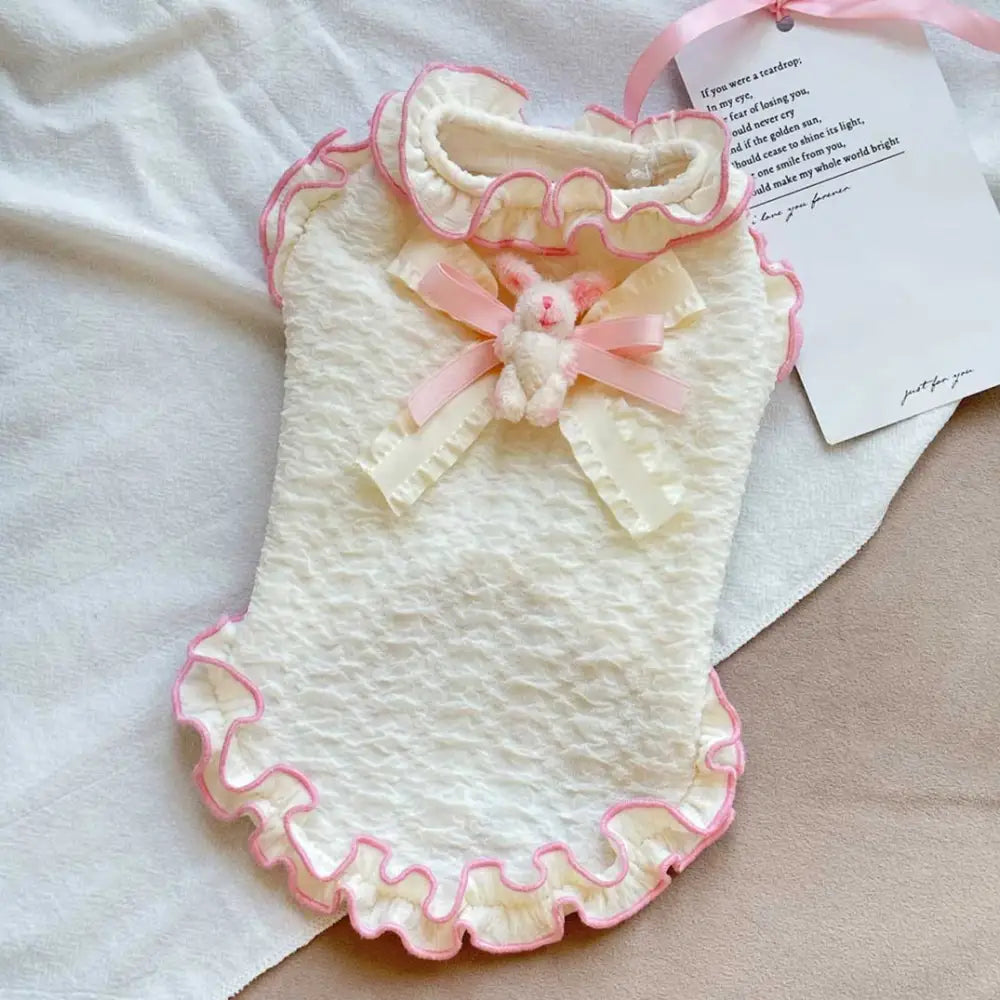 ID454 超可愛い! 春 夏 犬 服 かわいい 犬服 ピンク うさぎ トップス ふわふわ ペットウエア 犬 猫 服 ドックウエア キャットウエア 可愛い ベージュ / XS ペット用品＞ウェア