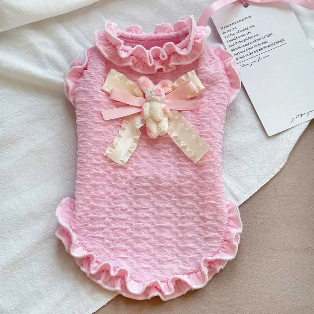 ID454 超可愛い! 春 夏 犬 服 かわいい 犬服 ピンク うさぎ トップス ふわふわ ペットウエア 犬 猫 服 ドックウエア キャットウエア 可愛い ピンク / XS ペット用品＞ウェア