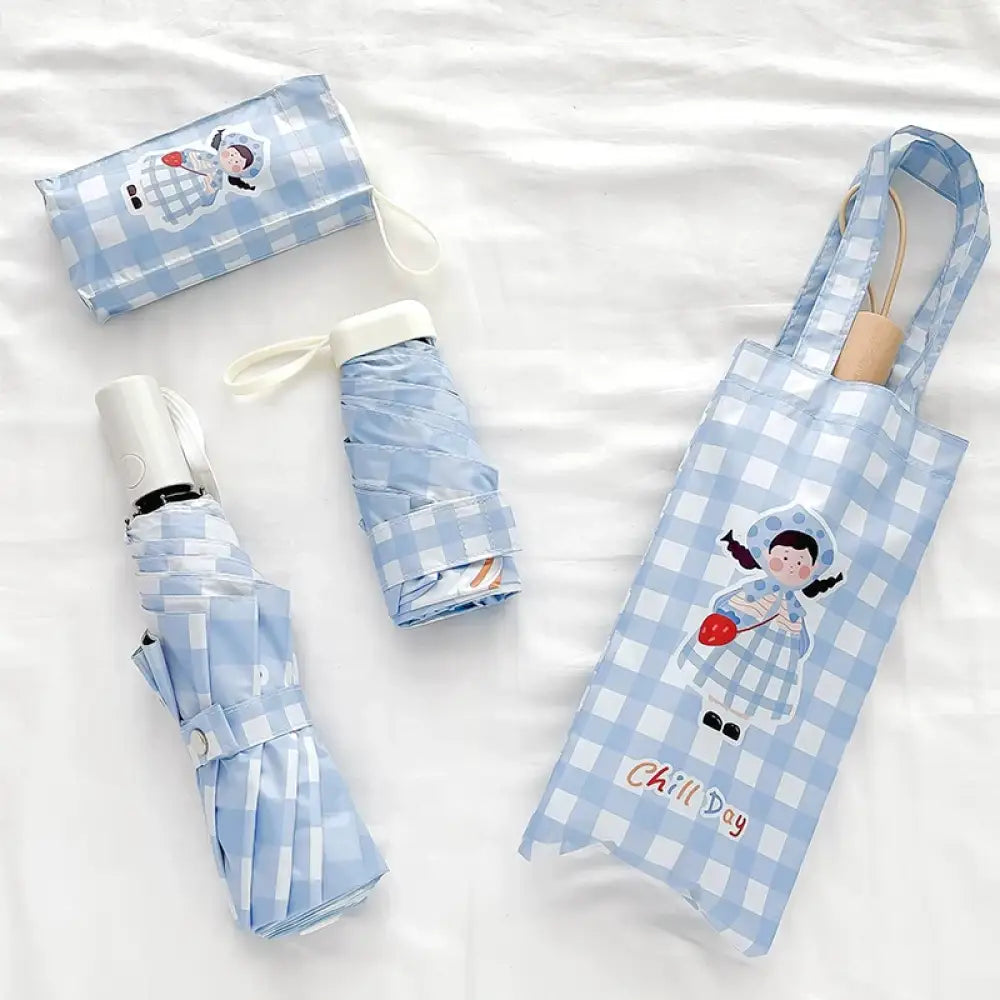 ID1728 超軽量 オート開閉 晴雨兼用 ミニ傘 小学生～大人用 ポケットイン 紫外線99%カット UPF50+ かわいい 耐風設計 収納袋付き