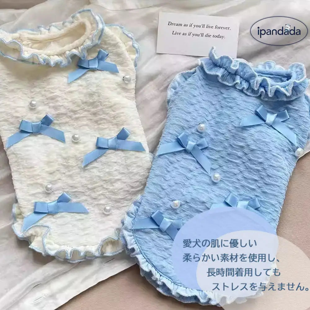 犬服 タンクトップ フリル お散歩楽々 二色 袖なし 可愛い 女の子 トイプードル チワワ マルチーズ 洋服 リボン お旅行 お出掛け ペット用品＞ウェア