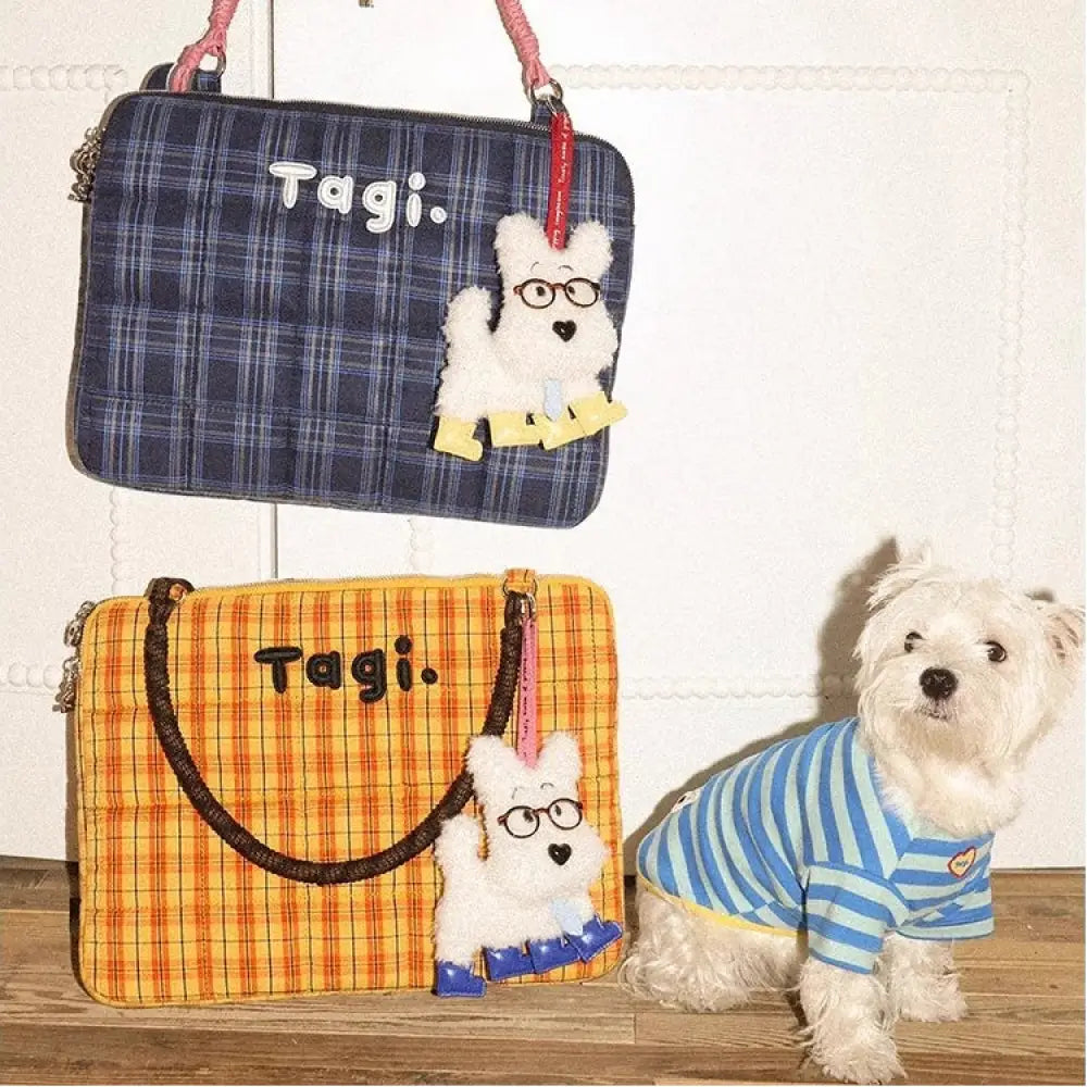 チェック柄 ふわふわクッション 編み込みデザイン 刺繍ビーズがかわいい 手提げショルダー2WAY PCケース ノートパソコン対応 女性におすすめ プレゼントにも！ ID4737 - インテリア雑貨＞ファッション雑貨