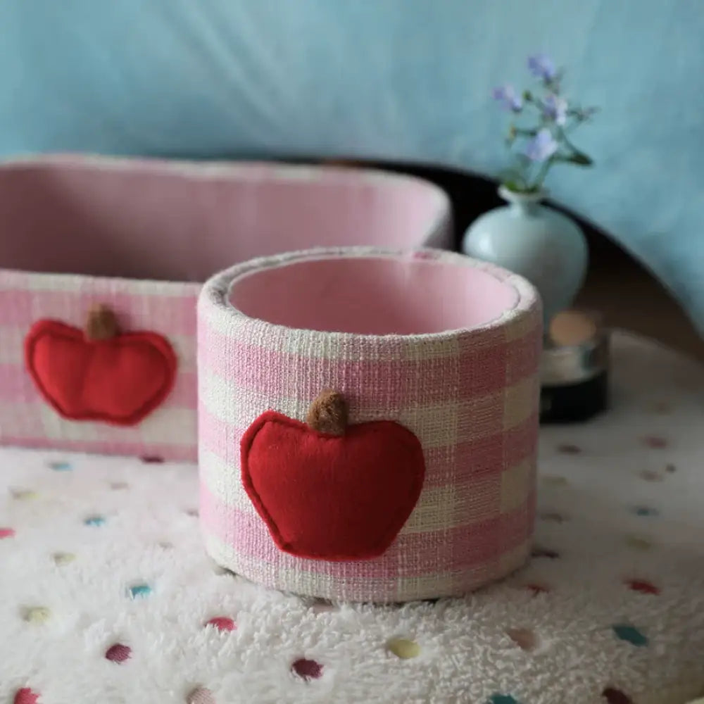 ID1162 チェック柄 リンゴ 2タイプ 収納ボックス 収納ケース カラーボックス おしゃれ 収納 デスクトップストレージ プレゼント ギフト ピンク② グッズ＞その他