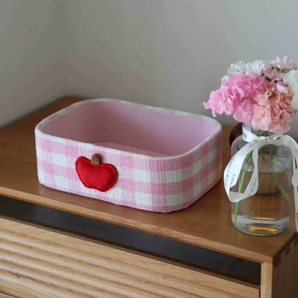 ID1162 チェック柄 リンゴ 2タイプ 収納ボックス 収納ケース カラーボックス おしゃれ 収納 デスクトップストレージ プレゼント ギフト ピンク① グッズ＞その他