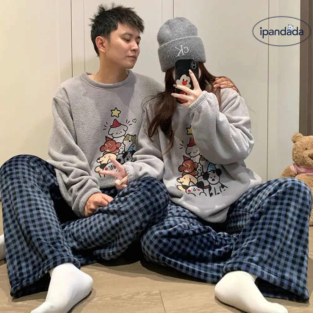 チェック ビーズファー カップル パジャマ レディース 秋冬 厚手 キャラクター 珊瑚フリース メンズ ホームウェア セットアップ 暖かい 柔らかい 保温 快適 おしゃれ ルームウェア 自宅用 リラックス 着心地 ナチュラル ゆったり ID2697