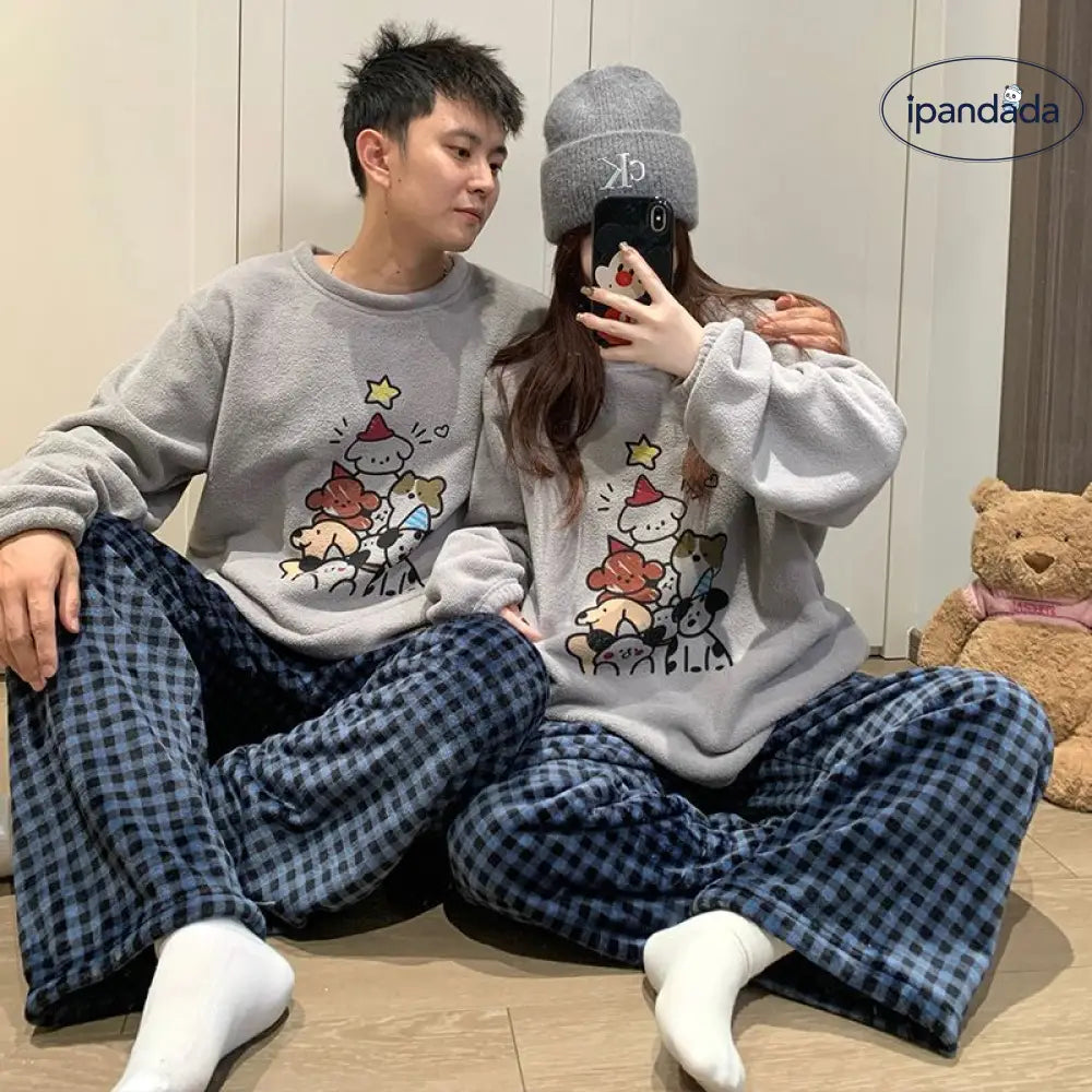 チェック ビーズファー カップル パジャマ レディース 秋冬 厚手 キャラクター 珊瑚フリース メンズ ホームウェア セットアップ 暖かい 柔らかい 保温 快適 おしゃれ ルームウェア 自宅用 リラックス 着心地 ナチュラル ゆったり ID2697