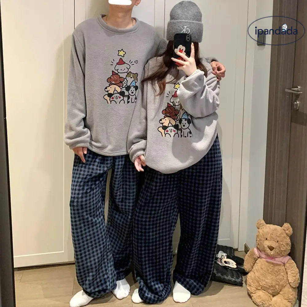 チェック ビーズファー カップル パジャマ レディース 秋冬 厚手 キャラクター 珊瑚フリース メンズ ホームウェア セットアップ 暖かい 柔らかい 保温 快適 おしゃれ ルームウェア 自宅用 リラックス 着心地 ナチュラル ゆったり ID2697