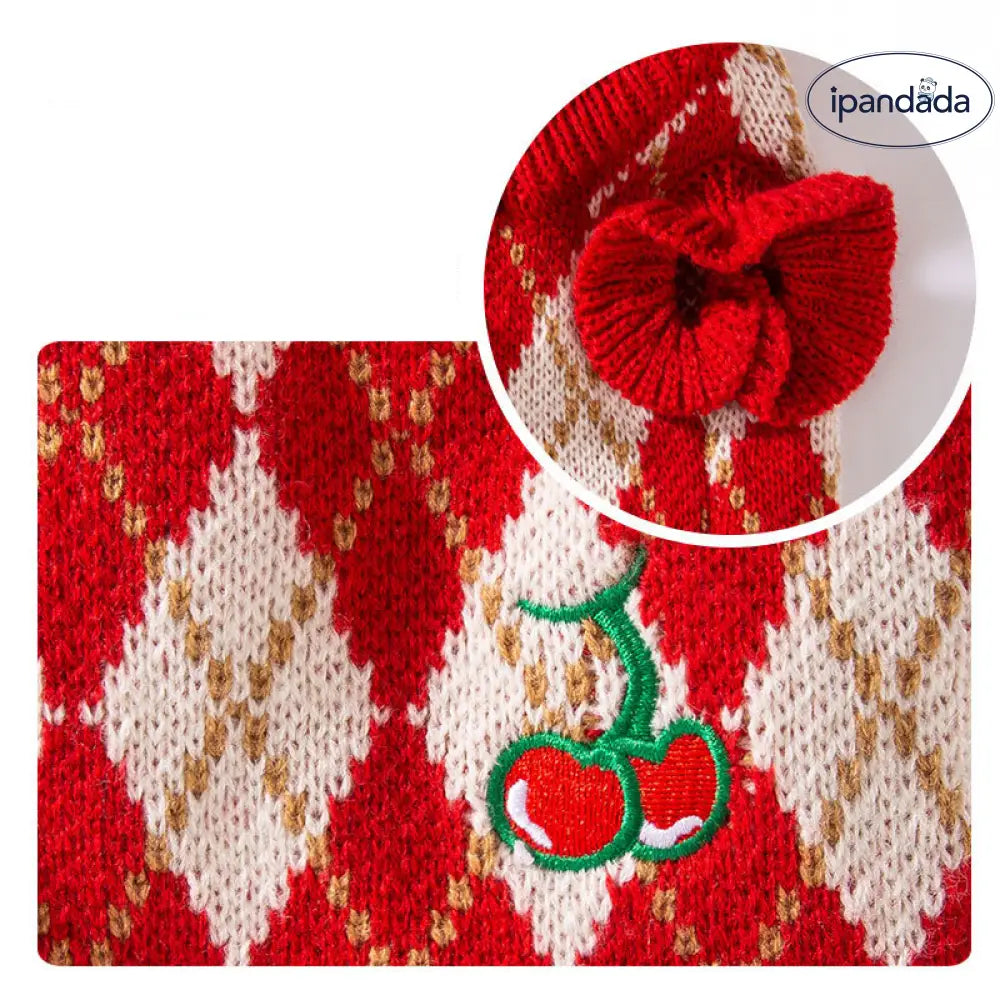 チェリー ダイヤ柄 ワンちゃん セーター 秋冬 加厚 保温 ヨークシャー ビション フリース 小型犬 猫用 ペット 服 ID2920