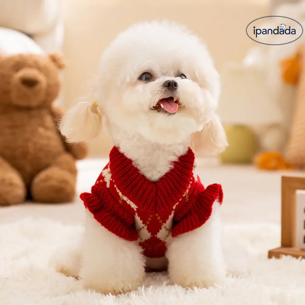 チェリー ダイヤ柄 ワンちゃん セーター 秋冬 加厚 保温 ヨークシャー ビション フリース 小型犬 猫用 ペット 服 ID2920