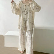 【出産祝い/産後ケアに】 ガーゼ パジャマ レディース 長袖 春秋 かわいい 産褥 入院 マタニティ 大きいサイズ やさしい肌触り 吸湿速乾 部屋着 セット プレゼント ID4402 レディース＞セットアップ