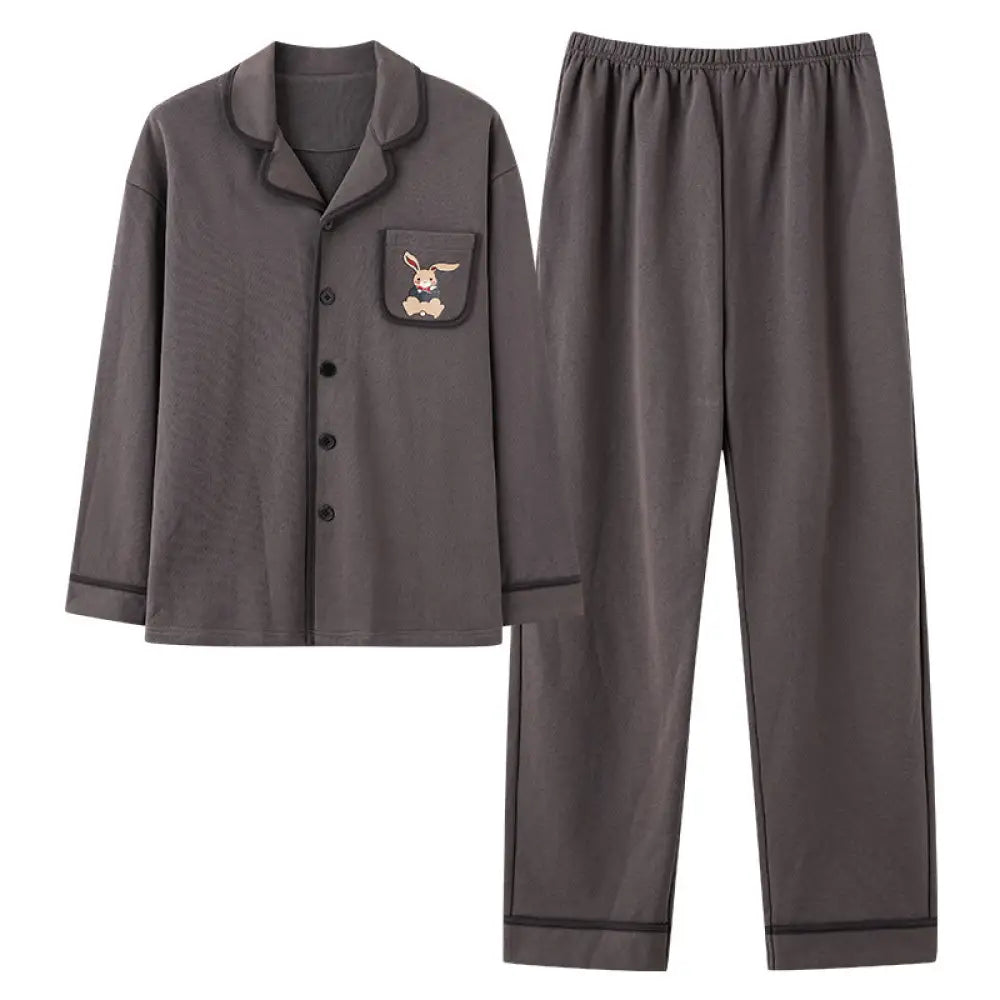 春秋 カップル パジャマ 長袖 女性 男性 可愛い ホームウェア 秋冬 男性セット ID4084 写真通り / メンズL