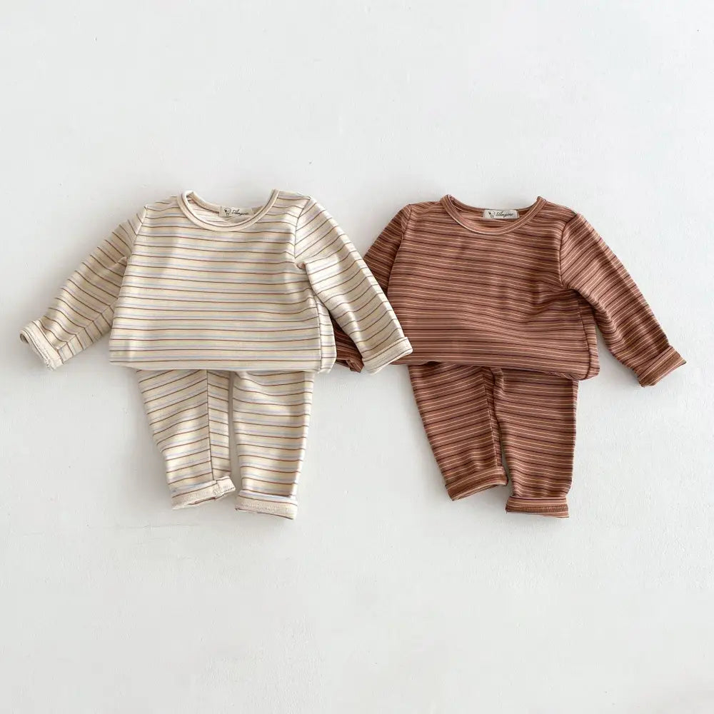 春 秋 綿 カラフル ストライプ 子供 ルームウェア セット キッズ ベビー 長袖 パジャマ 肌着 2点セット 肌に優しい ID4033