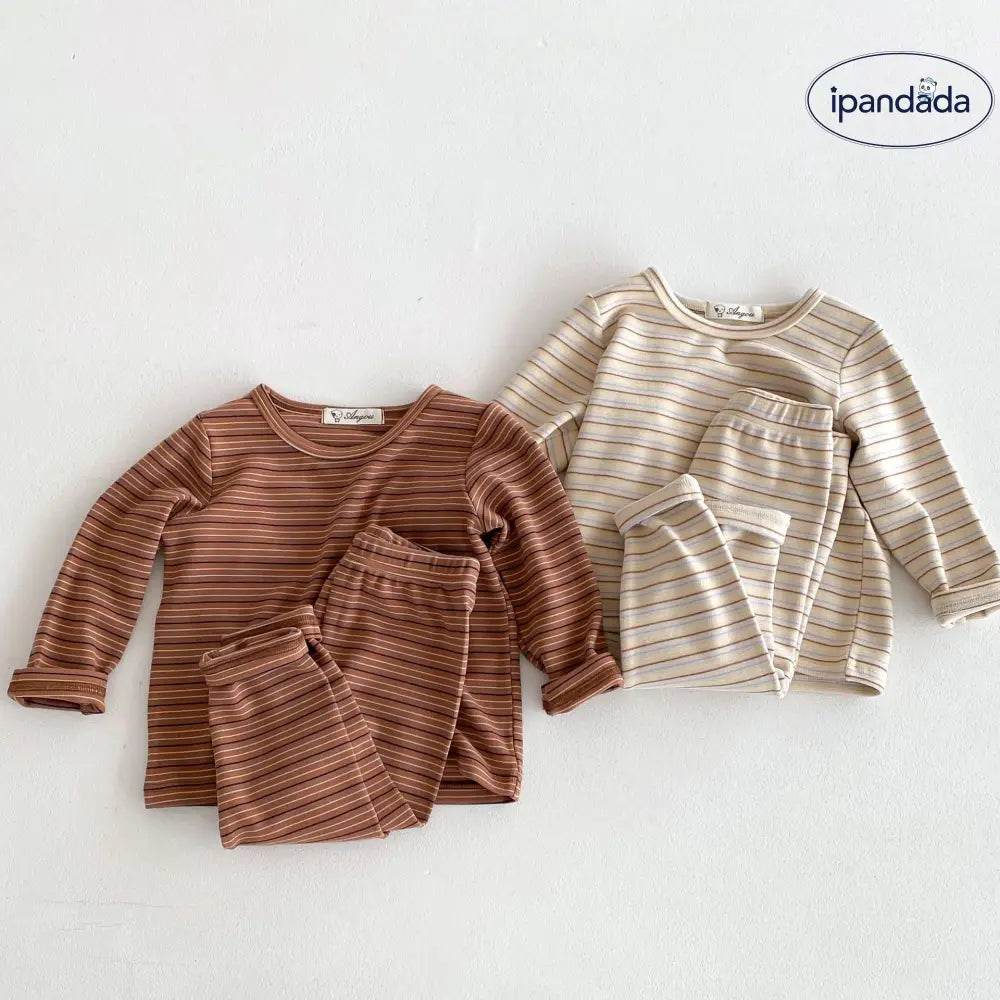 春 秋 綿 カラフル ストライプ 子供 ルームウェア セット キッズ ベビー 長袖 パジャマ 肌着 2点セット 肌に優しい ID4033