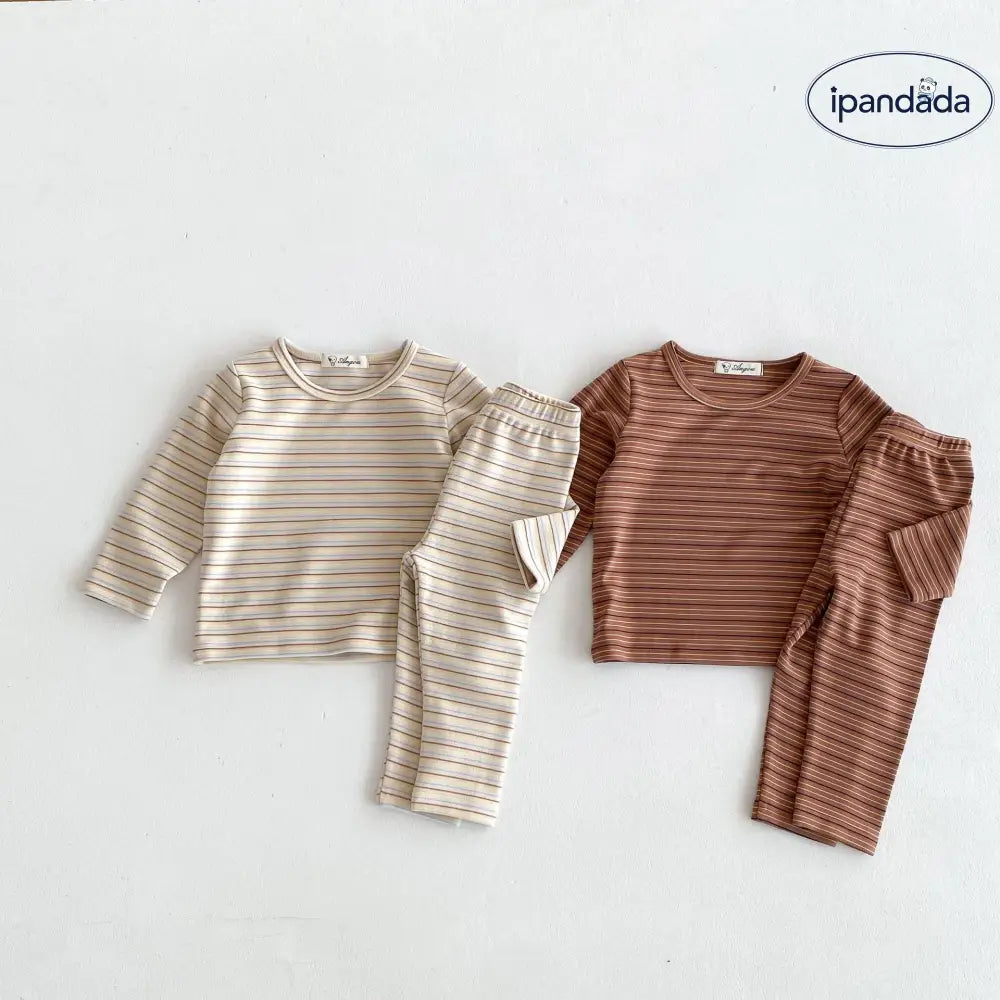 春 秋 綿 カラフル ストライプ 子供 ルームウェア セット キッズ ベビー 長袖 パジャマ 肌着 2点セット 肌に優しい ID4033