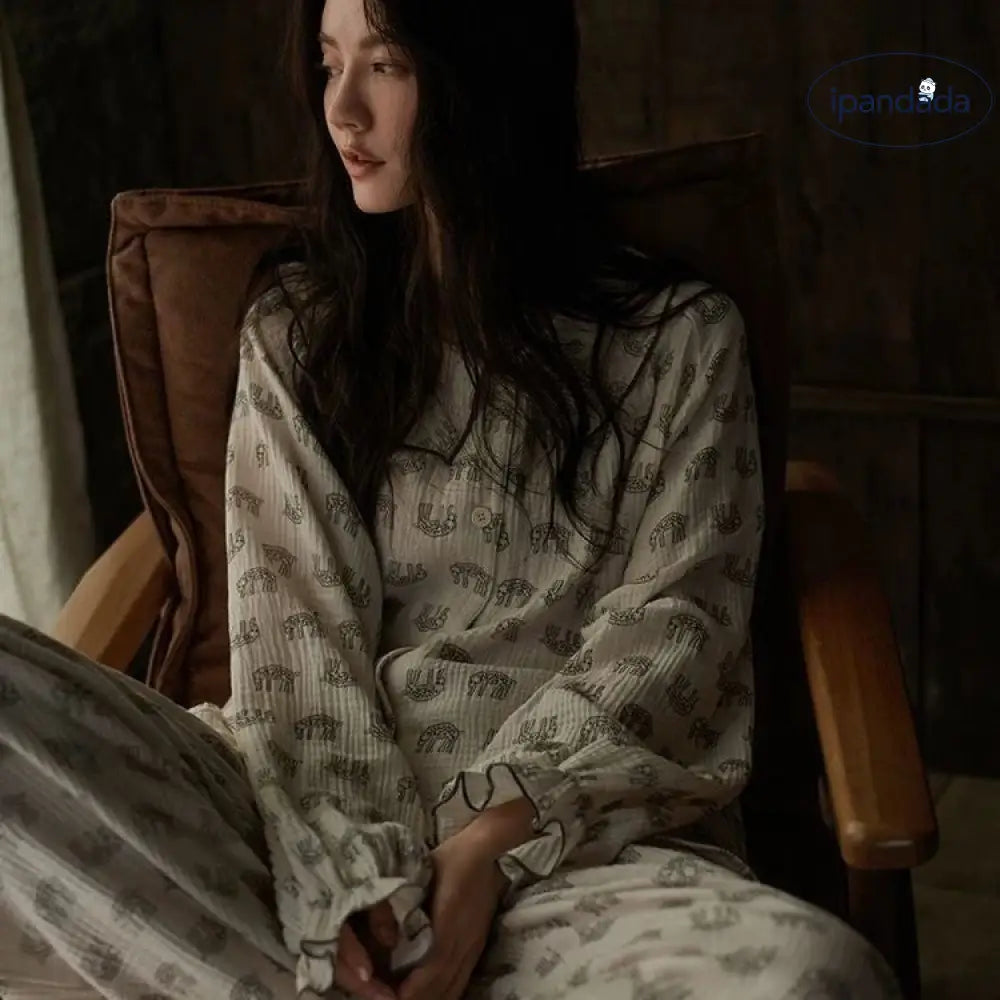 春秋 パジャマ 女性用 綿 パジャマ 長袖セット カートゥーン 可愛い ホームウェア ID4119