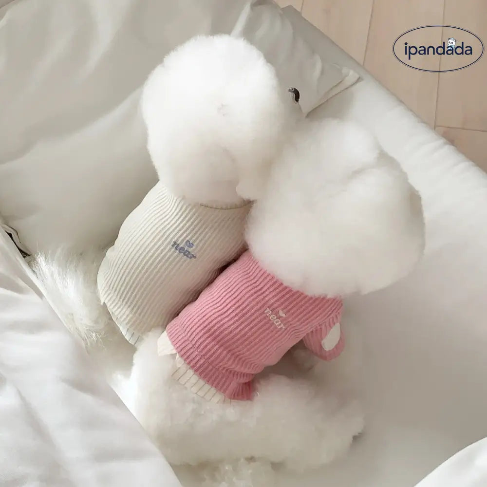 春秋 ペット 犬 猫 刺繍 ビション フリーゼ ポメラニアン テディ フェイクツーピース インナー ニット トップス かわいい おしゃれ 小型犬 中型犬 ID4278 ペット用品＞ウェア