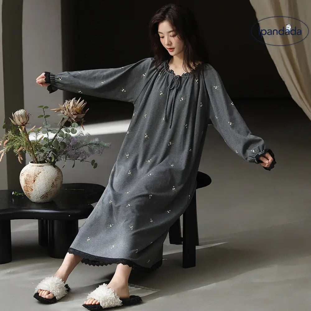 春秋 レディース 綿 長袖 コットン ナイトガウン パッド付き パジャマ ルームウェア 薄手 柔らか 入院 出産 部屋着 寝巻き ID4276 レディース＞ワンピース